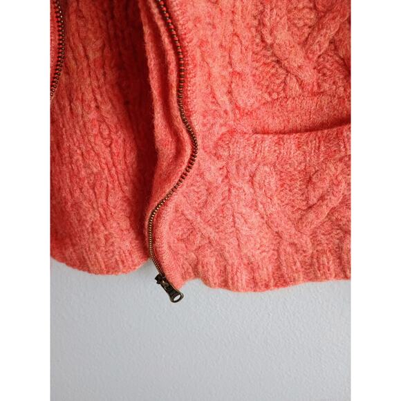 Hand Knit Wool Cable Knit Full Zip Sweater Sarah Spencer women's medium petite - Picture 3 of 15